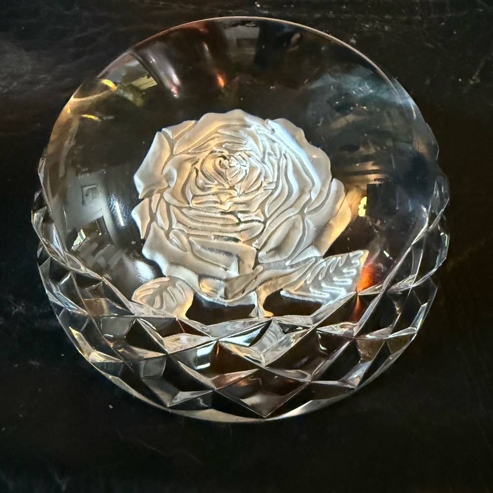 Vintage Waterford Crystal Rose Paperweight – Cut Faceted Dome